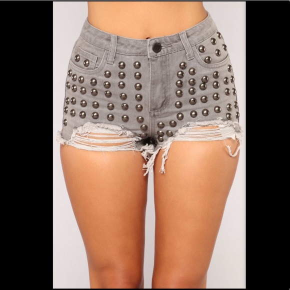 Fashion Nova Pants - Studded distressed gray jean shorts fashion nova